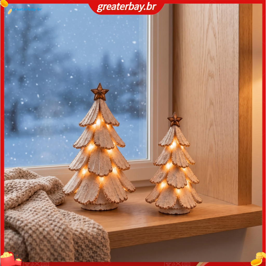 Vintage Led Christmas Tree Figurine Glowing Pine Tabletop Decoration Holiday Winter Home Decor Festive Indoor Centerpiec