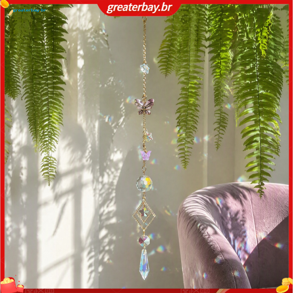 Butterfly Crystal Suncatcher Wind Chime Rainbow Prism Hanging Ornament for Home Garden Balcony Patio Decor Indoor Outdoo