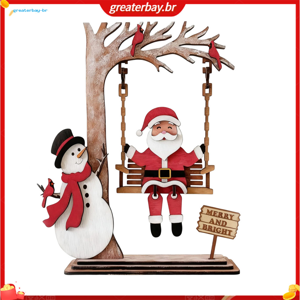 3d Wooden Santa Swing Tabletop Decor Christmas Ornament Snowman Farmhouse Indoor Xmas Shelf Mantel Holiday Party Decorat