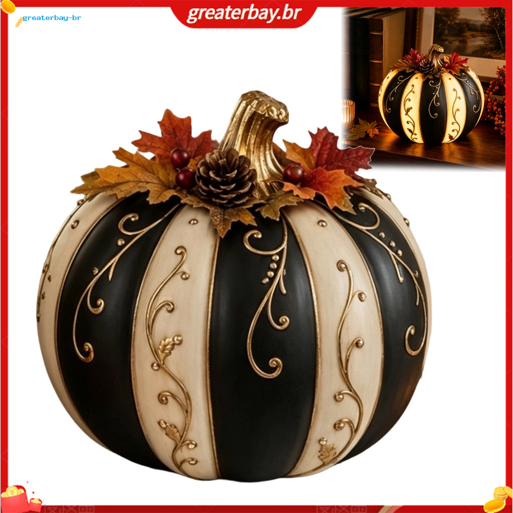 Vintage Autumn Harvest Resin Pumpkin Figurine Fall Table Centerpiece for Halloween Thanksgiving Indoor Home Decoration C