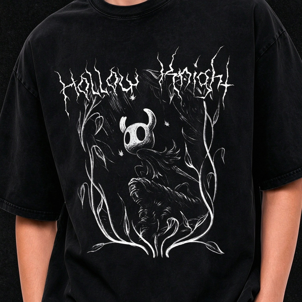 Camiseta Hollow Knight Gola Redonda, Camisa Preta De Manga Curta, Estampa Com Personagem Do Jogo, Letras Estilo Black Me