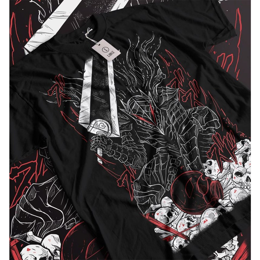 2026 Camiseta Feminina Masculina Black Swordsman Skull Knight Aigre - Doux Asas Dinheiro Caras Anjos Streetwear Novo