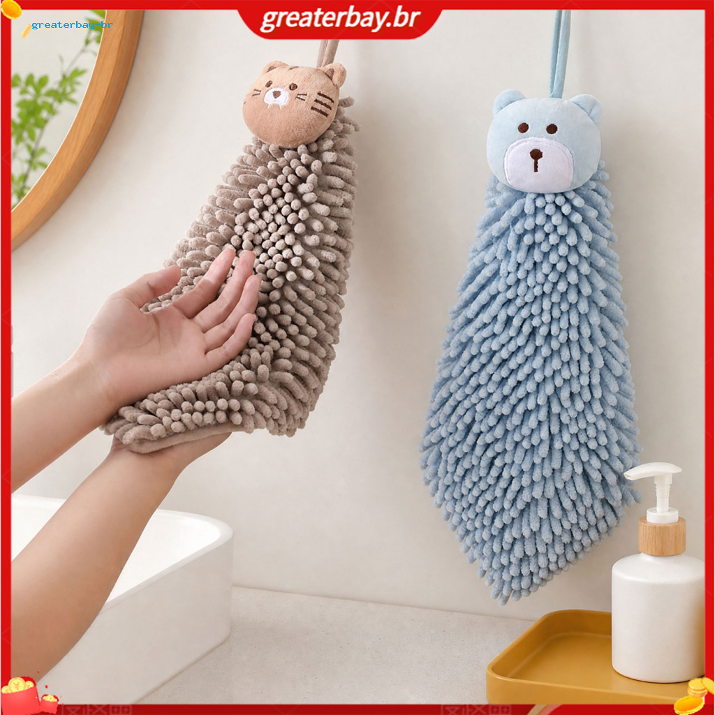 Fast Drying Kitchen Hand Towel with Hanging Loop – Soft Absorbent Plush Chenille Dishcloth for Bathroom and Quick Dry