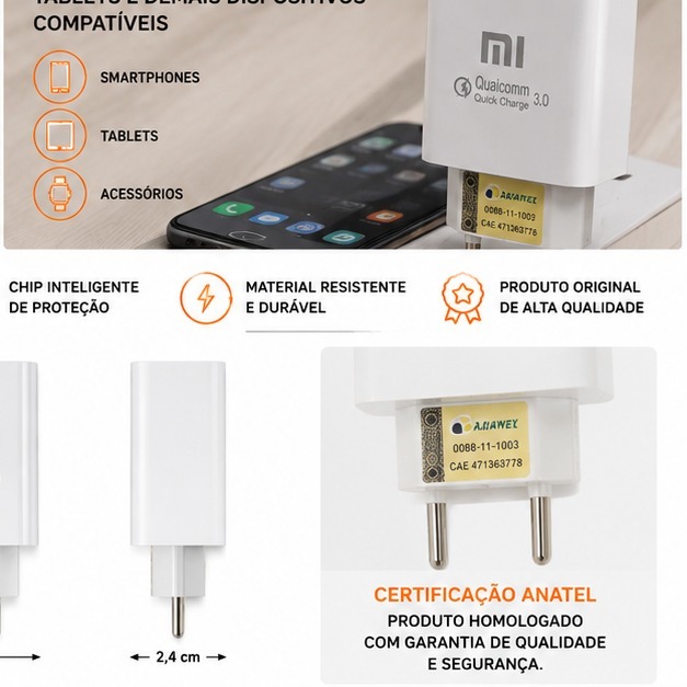Carregador Xiaomi Mi USB Quick Charge 3.0 Turbo Fast Charger – Fonte de Carregamento Rápido