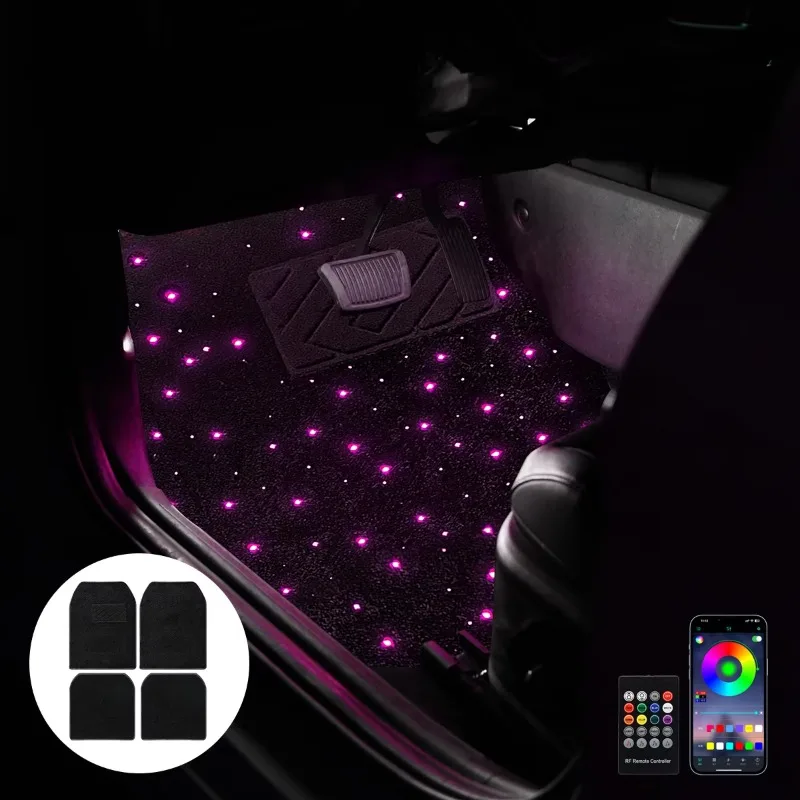 App Remote Control RGB Starlight LED Car Floor Mat Ambient Light Universal Multi-Color Interior Glow Decorative Accessory