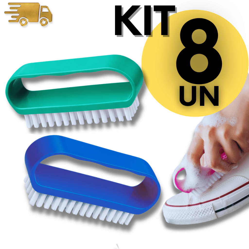 Conjunto 8 Escovas de Unha Manicure e Limpeza Sapatos Tênis Multiuso