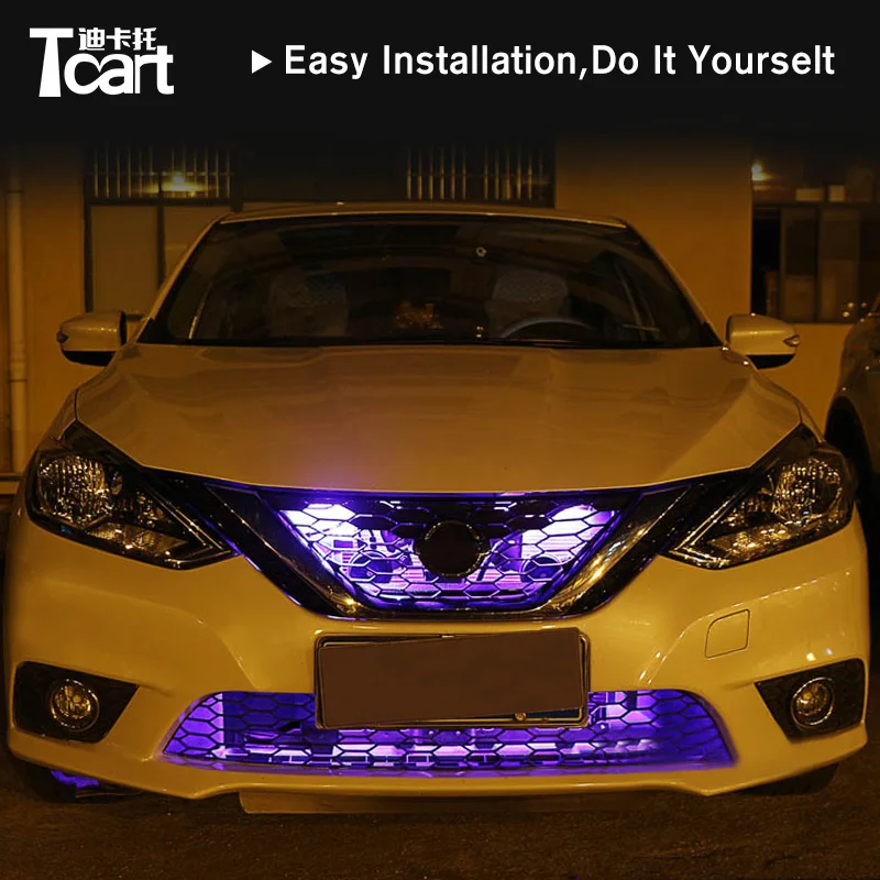 Tcart Car Accessories Intake Grille Dynamic Led RGB 7Color Lights For Nissan Kicks Micra k11 k12 Sunny Sentra B17 2017 2018 2019