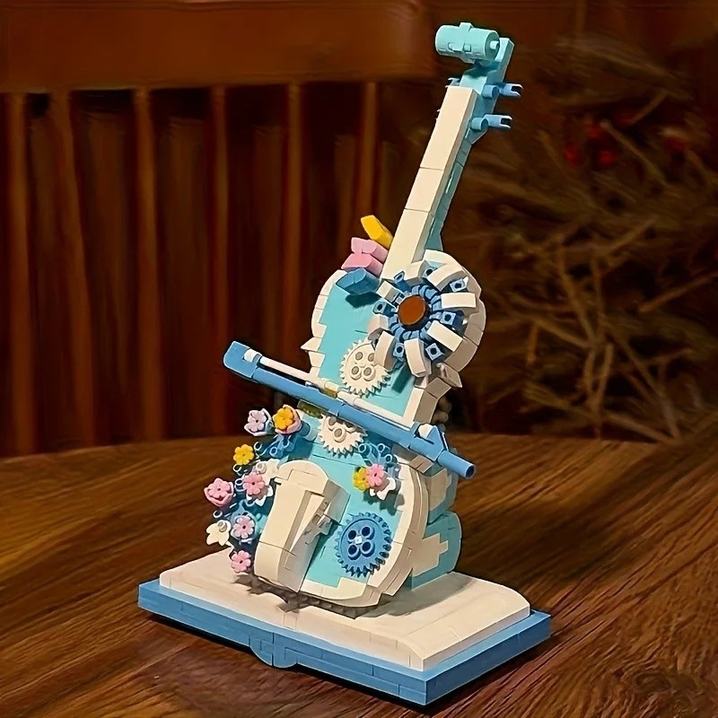 Violin building block assembly model-creative instrument decoration pieces with violin elements, building block collecti