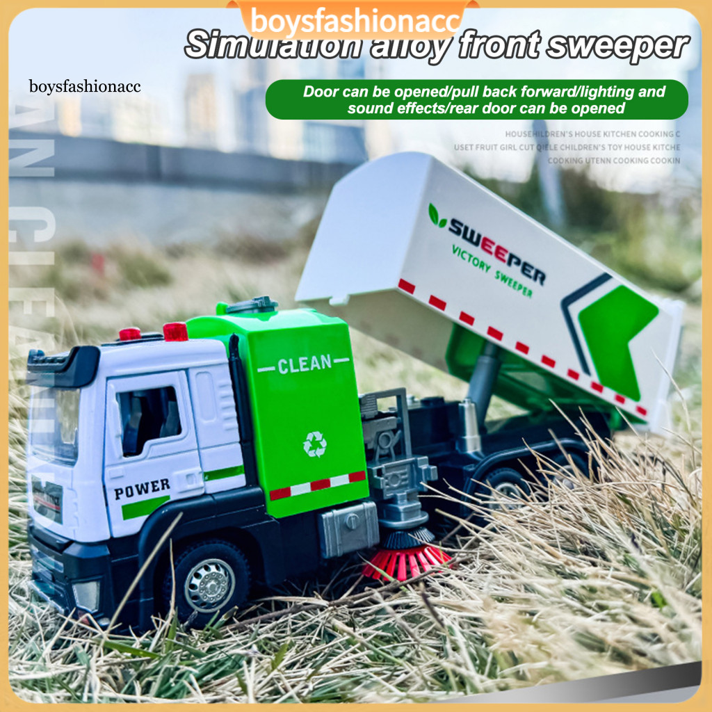 Sanitation Garbage Truck Toy 1 32 Scale with Light Music Realistic Street Sweeper Model Pull Back Car No Battery Needed