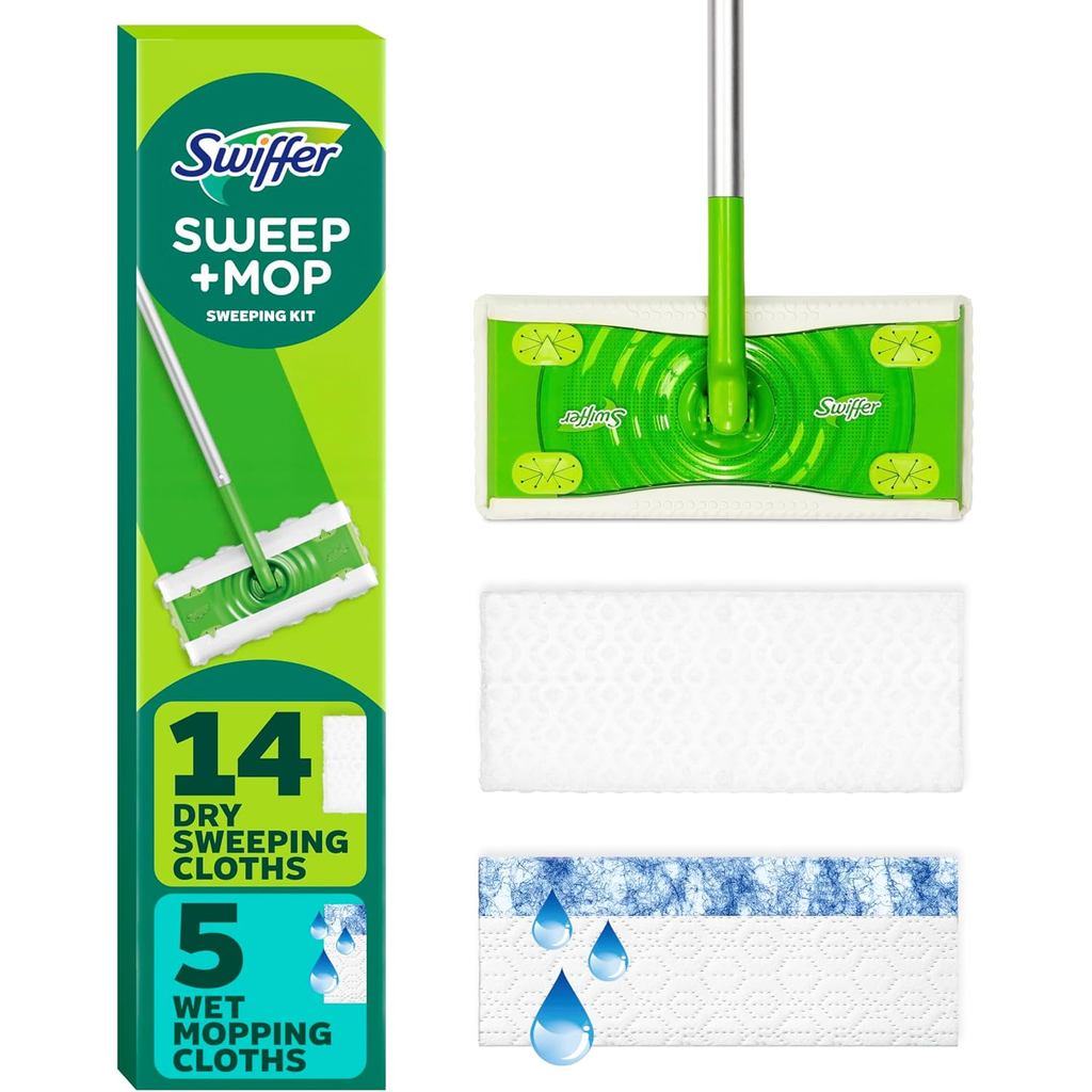 Mop Swiffer Sweeper 2 em 1 para Limpeza de Pisos, Limpador de Pisos Multi-Superfícies para Uso Seco e Molhado, Kit Inici