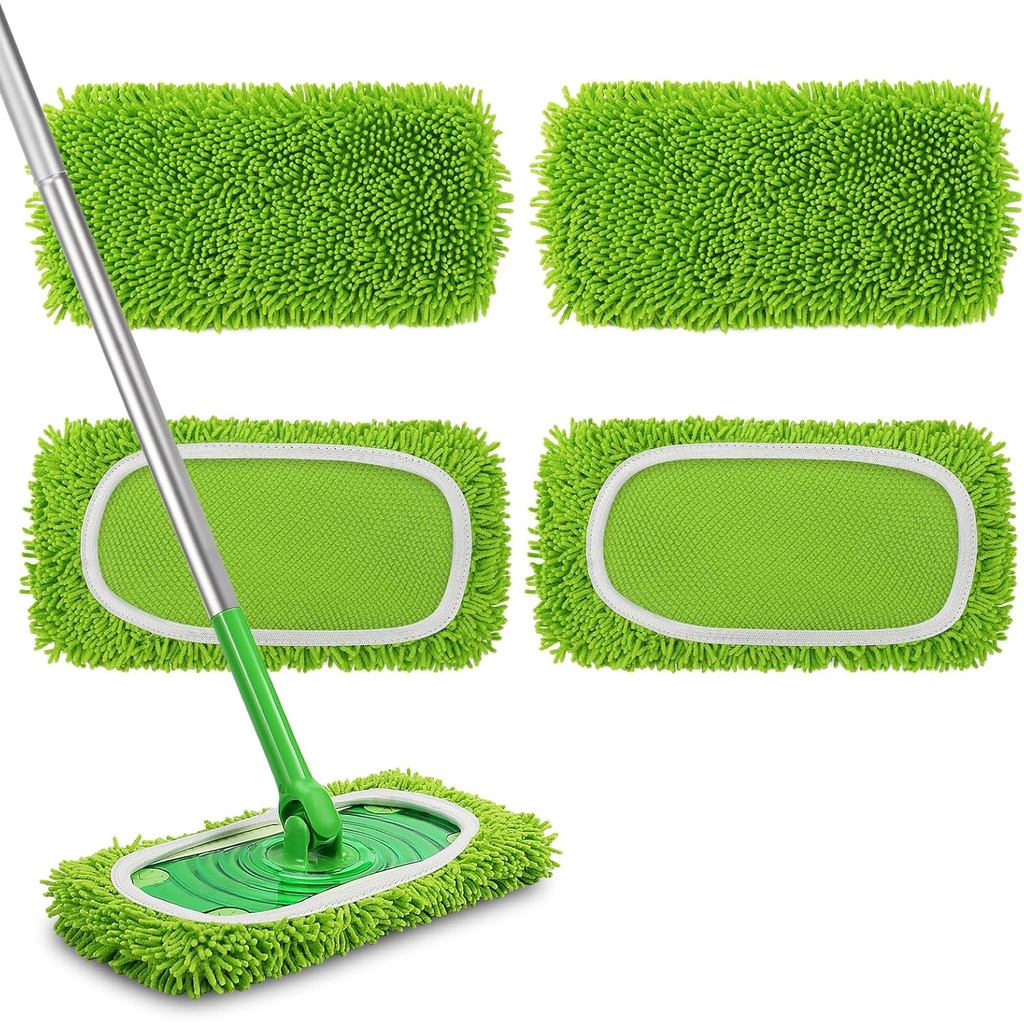Conjunto de 4 panos de microfibra reutilizáveis para esfregão, compatíveis com o Swiffer Sweeper, panos para limpeza a s