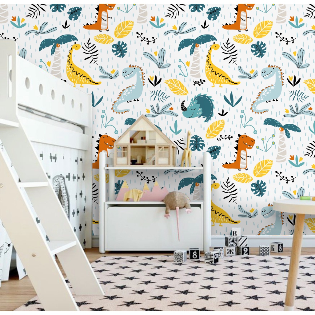 Papel de Parede Infantil Tema Dinossauros Cute Color Decora Quarto de Bebê e Criança