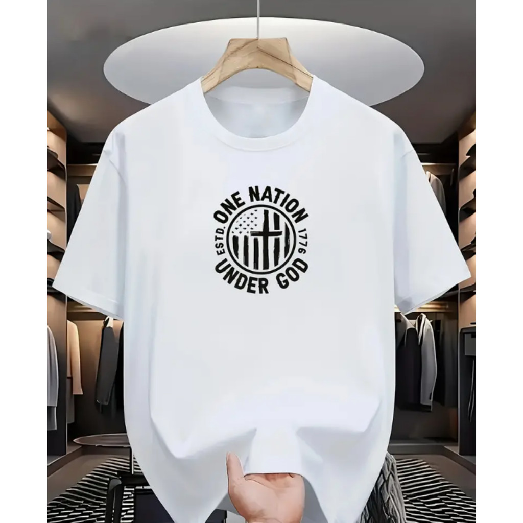 Bonito Camiseta Casual De Verão Masculina 100% Algodão Com Estampa Patriótica 