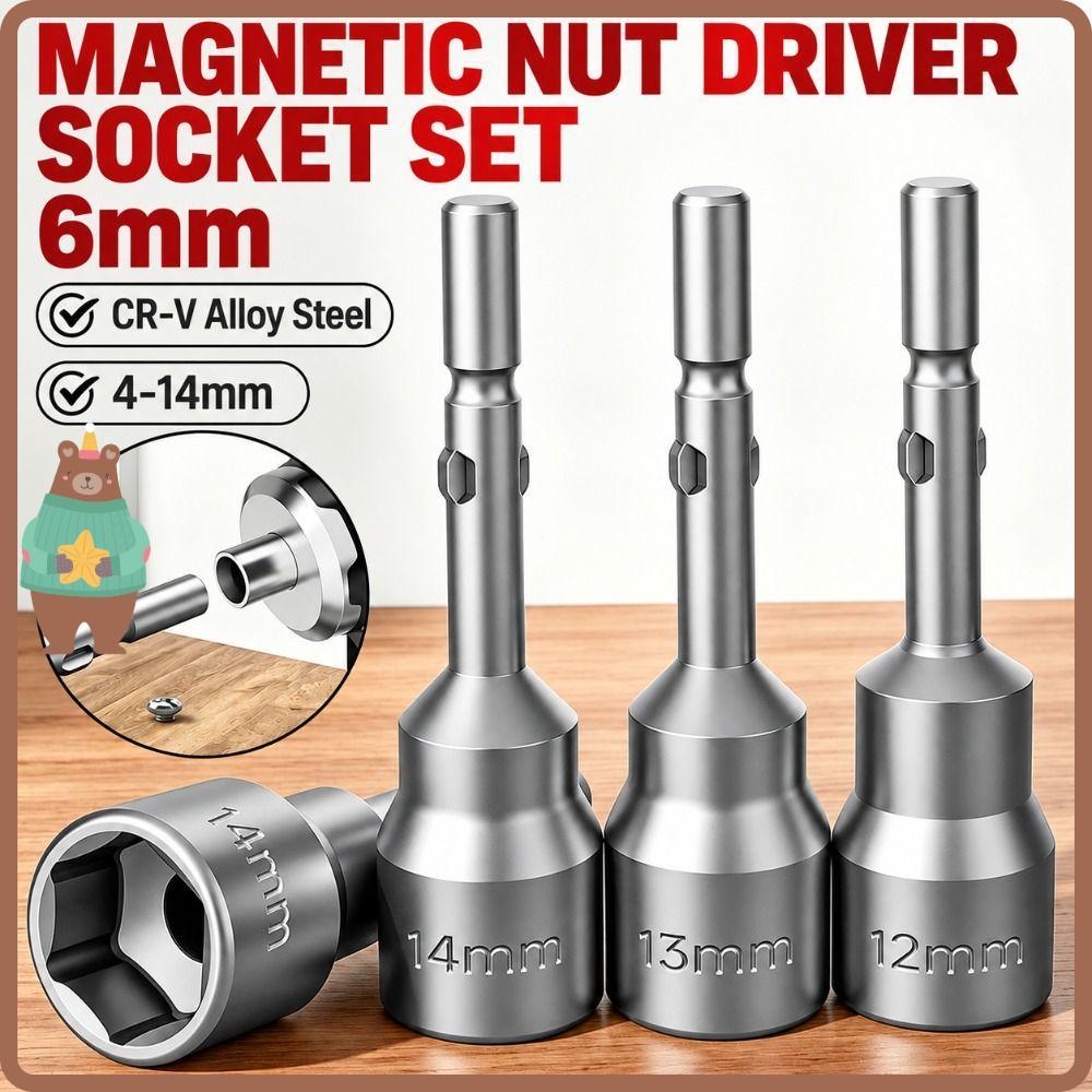 Conjunto De Bits De Driver De Porca De 3 Pces , Soquete Sextavado De Aço Endurecido De 6mm , Acessórios De Haste Hexagon