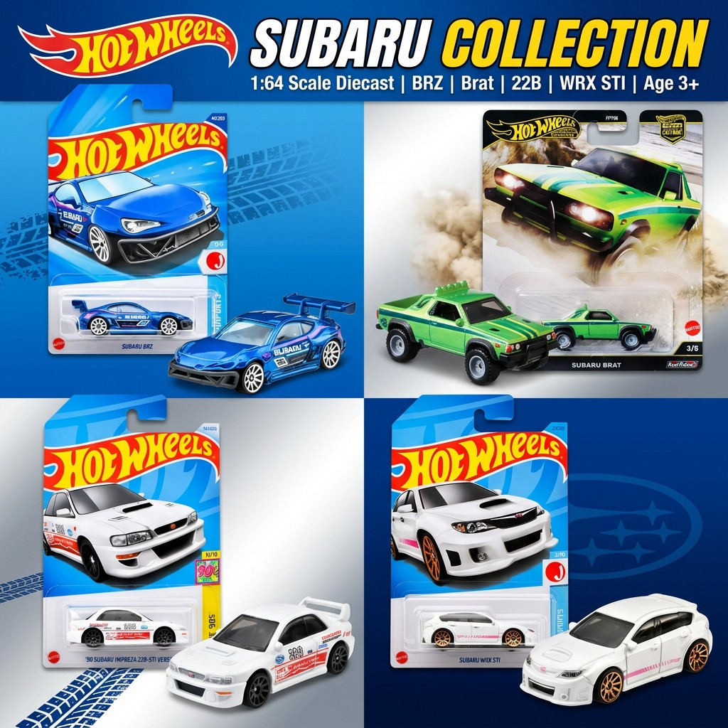 Hot Wheels Subaru Diecast Car Set BRZ Pandem WRX STI Impreza 22B Brat 1:64 Scale Mini Toy Collection