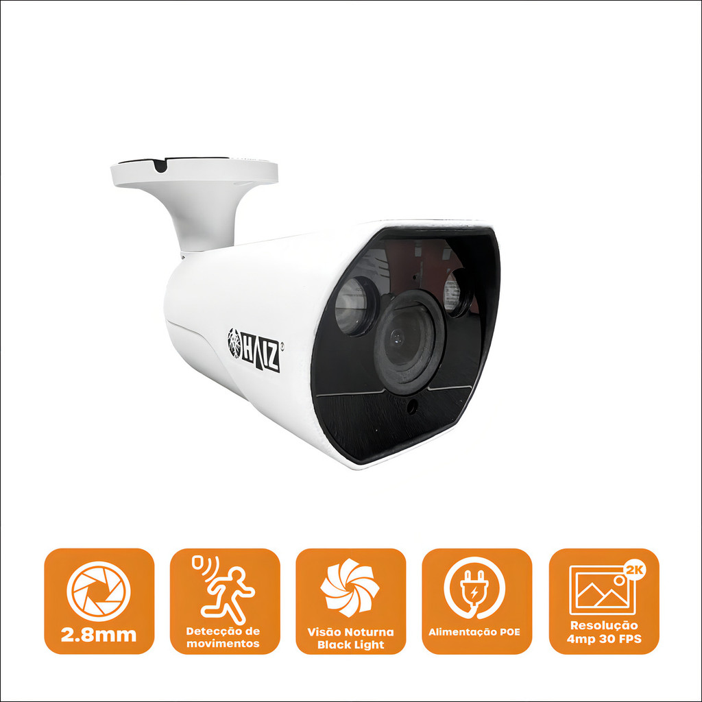 Câmera Bullet Ip 4mp Poe Full Color Detecção Inteligente Branco