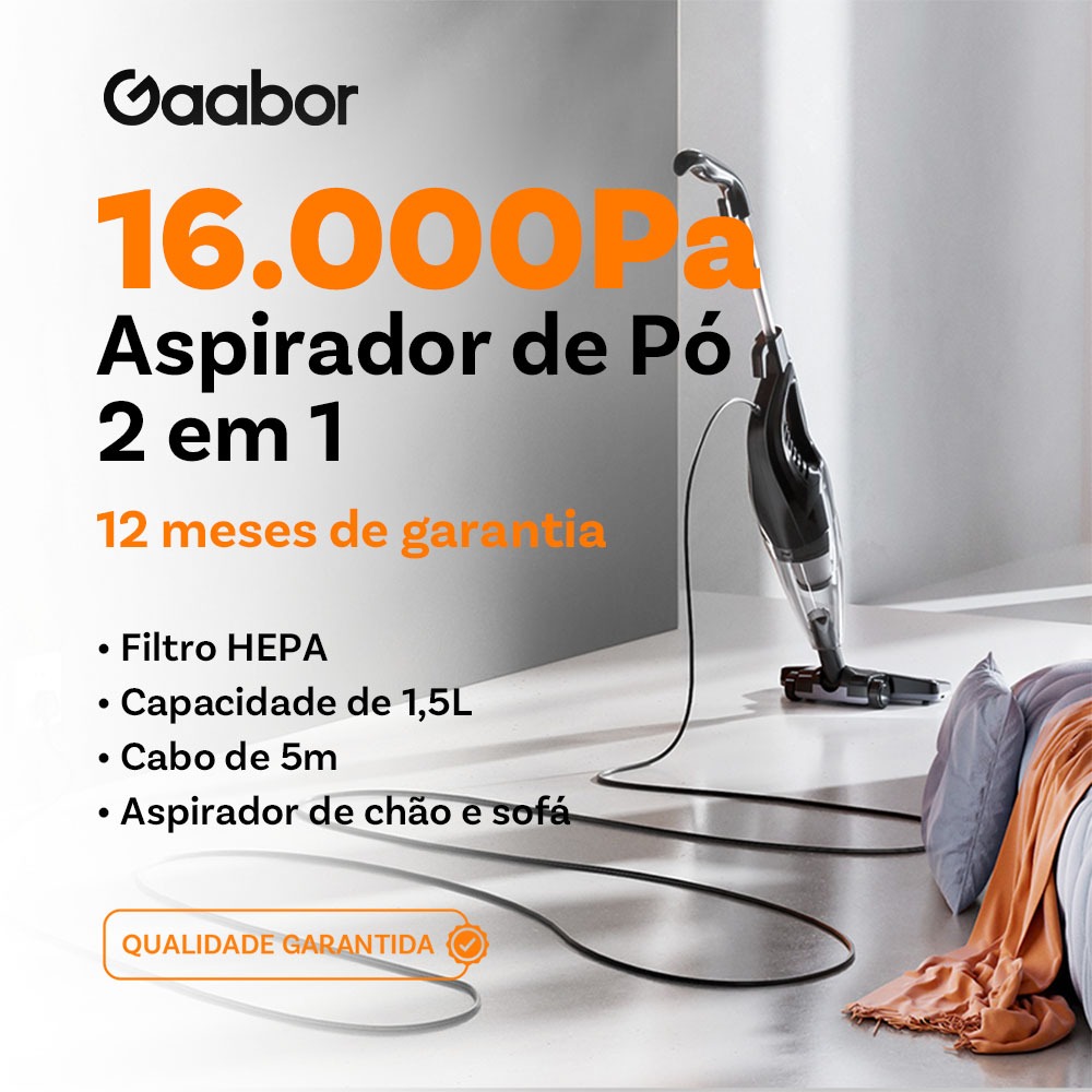 Gaabor Aspirador de Pó Portátil 220V 2 em 1 Com Fio 16000Pa Sucção Forte GVCW-M15A