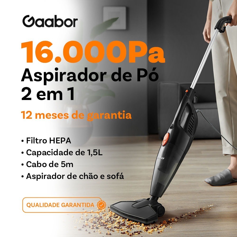 Gaabor Aspirador de Pó 2 em 1 16000Pa Filtro HEPA 650W GVCW-M15A