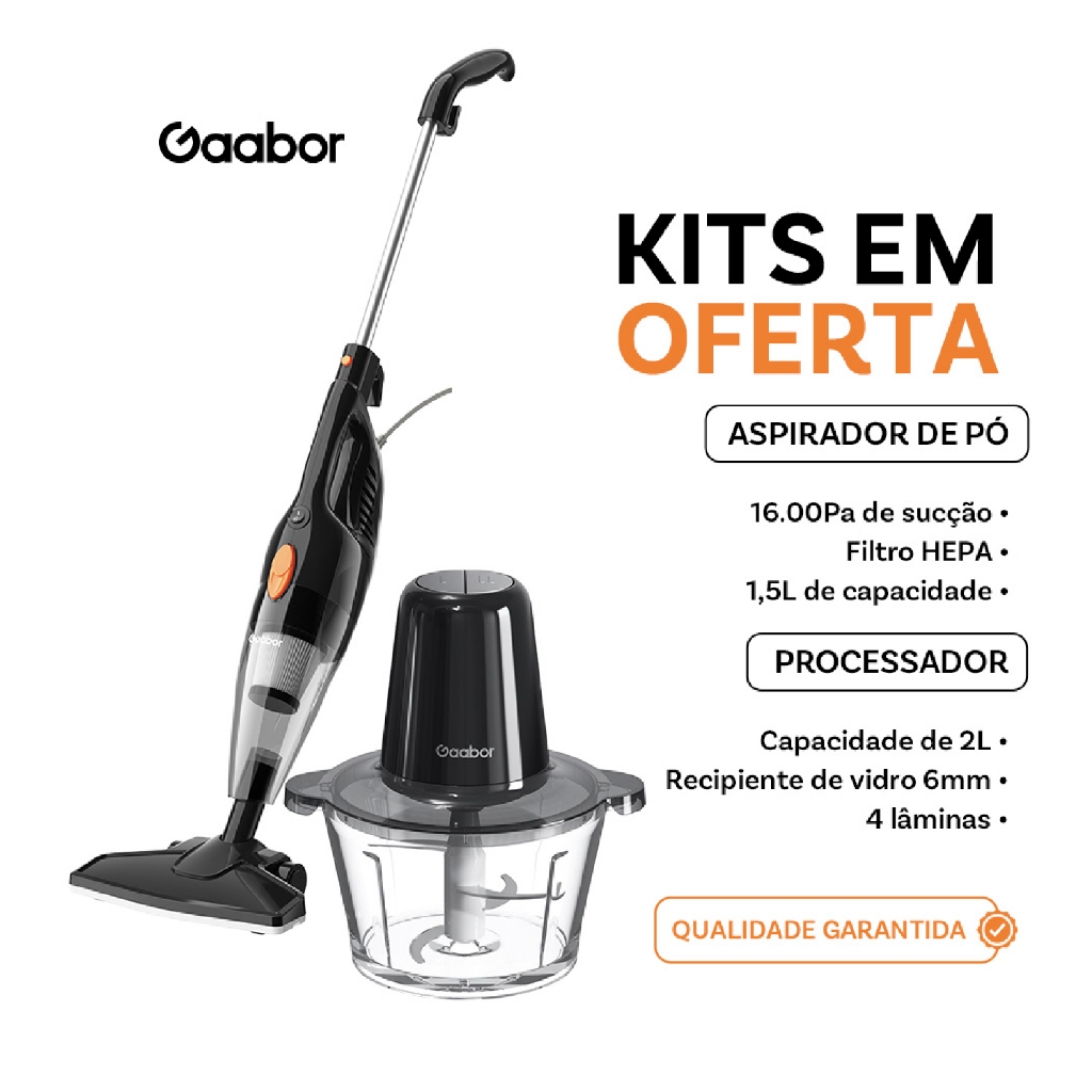 Gaabor Aspirador 16000Pa 2 em 1 com Fio + Triturador 2L 4 Lâminas de Aço em Kit