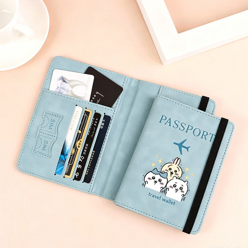 Chiikawas RFID Passport Holder Women Men Travel Wallet Document Organizer Girl Portable Waterproof Document Holder Passport Gift