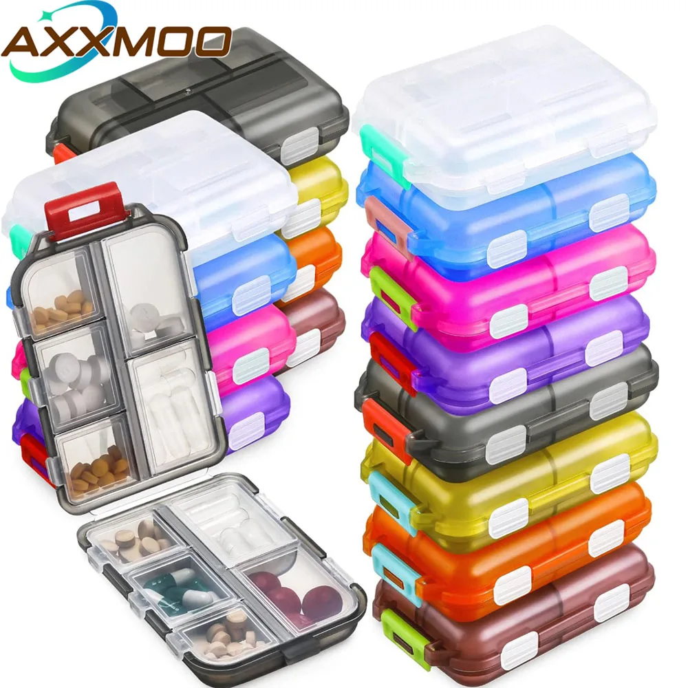 1Pcs Portable Travel Med Wallet for 10/12 Grids, Pocket Pill Box Dispenser Suitable for Storing Fish Oil Vitamin Medication, Etc