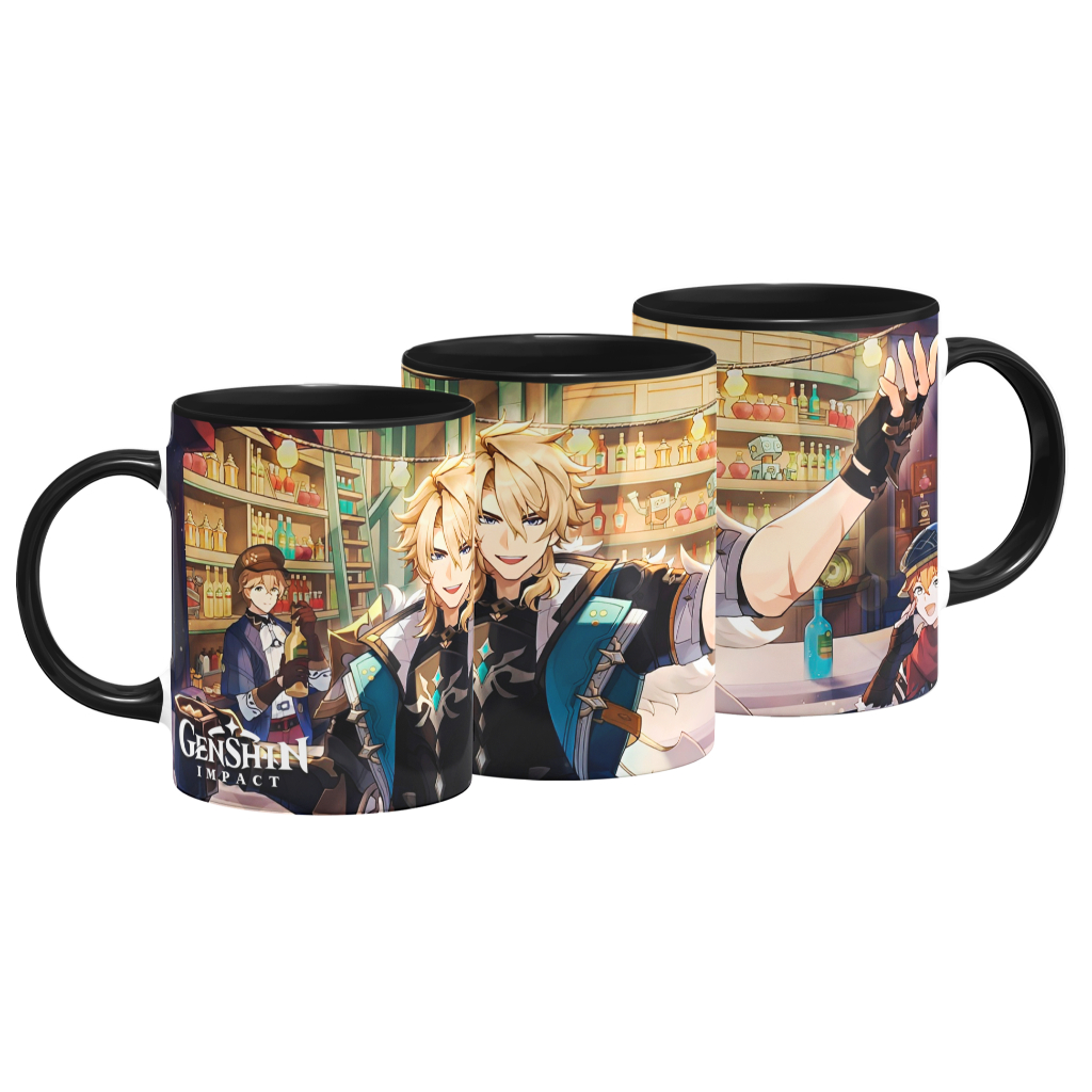 Caneca Gamer Varka Genshin Impact Bebendo