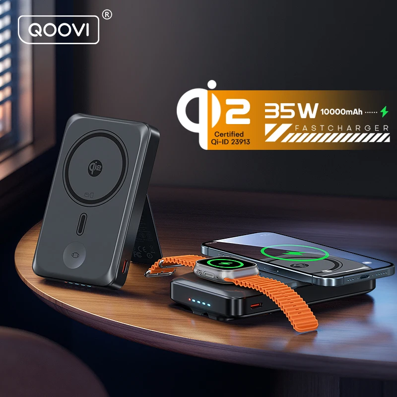 QOOVI Qi2 35W Magnetic Power Bank 10000mah Portable Charger For MagSafe 15W Wireless Fast Charging For iPhone 17 16 15 iWatch