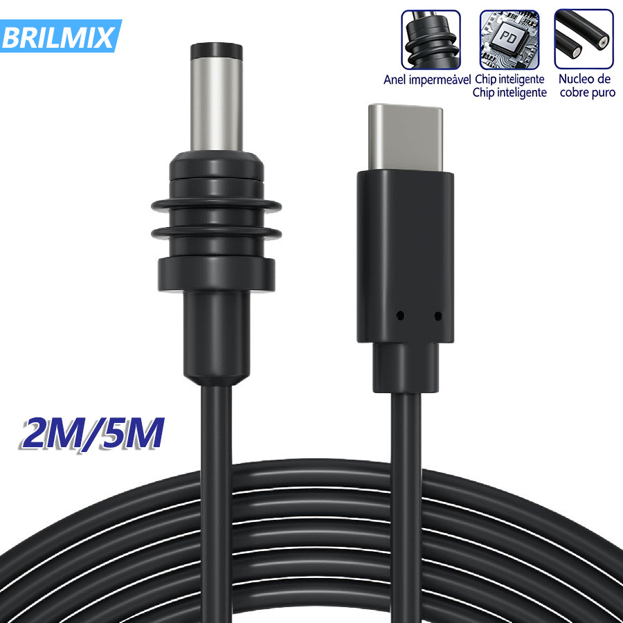 Cabo Conversor USB-C P/ Dc Starlink Mini 65w-100w Pd 2M 5M com Anel Impermeável Fio Resistente à Dobradura Alimentação