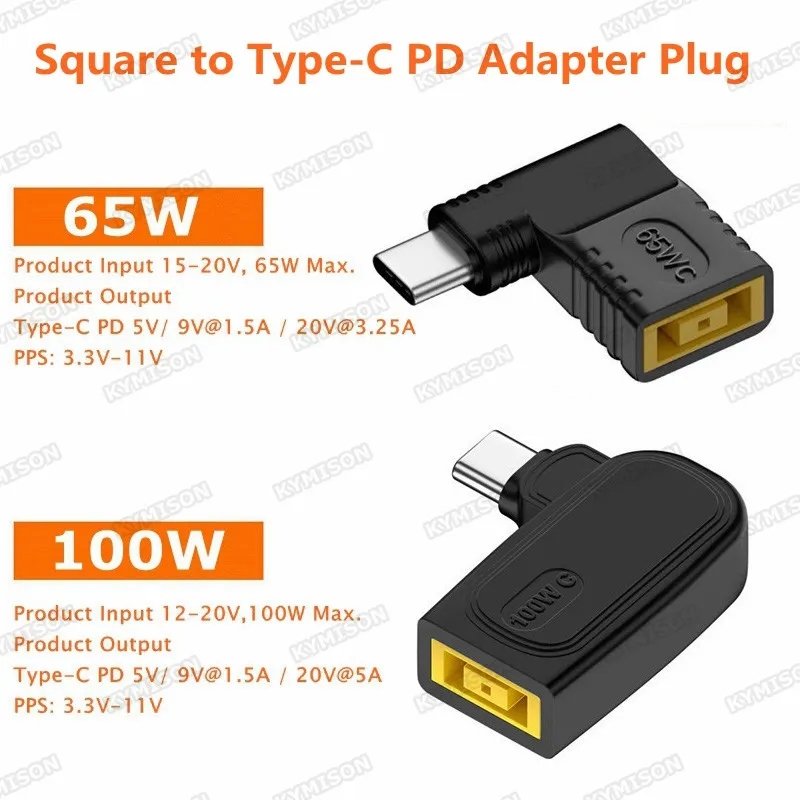 Conversor PD 65W 100W 140W Lenovo Quadrado Para USB Tipo C Adaptador De Carregamento De Energia-Saída Macho Entrada Quad