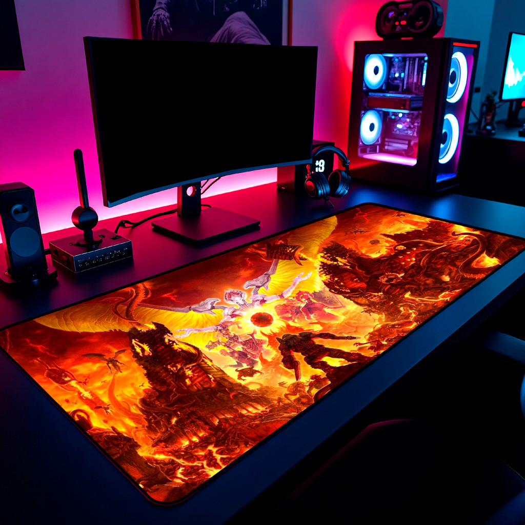 Mouse Pad Gamer Doom Eternal Hell Battle 65x30cm 80x40cm 90x50cm 120x60cm Borda Costurada