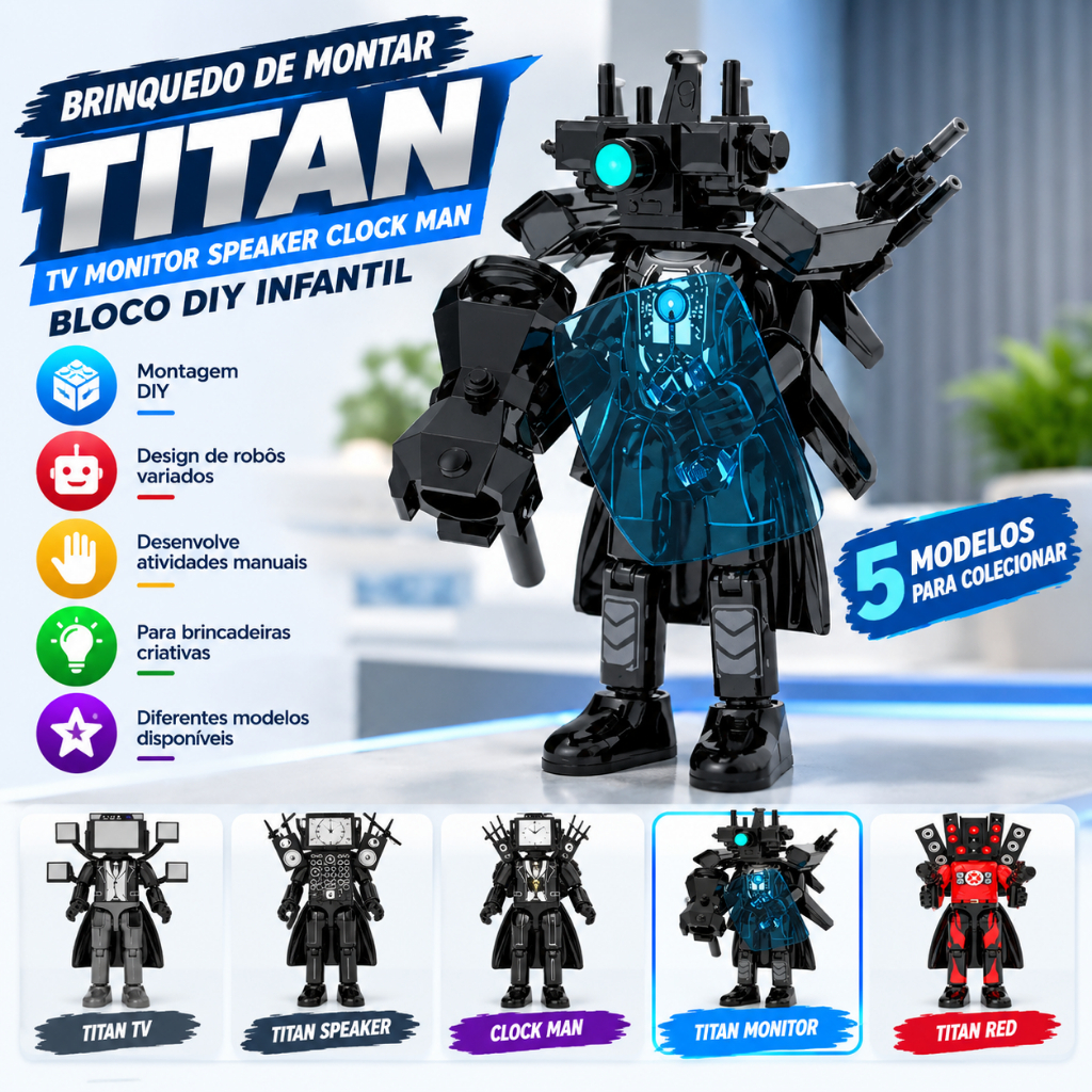 Brinquedo de montar Titan TV Monitor Speaker Clock Man bloco DIY infantil