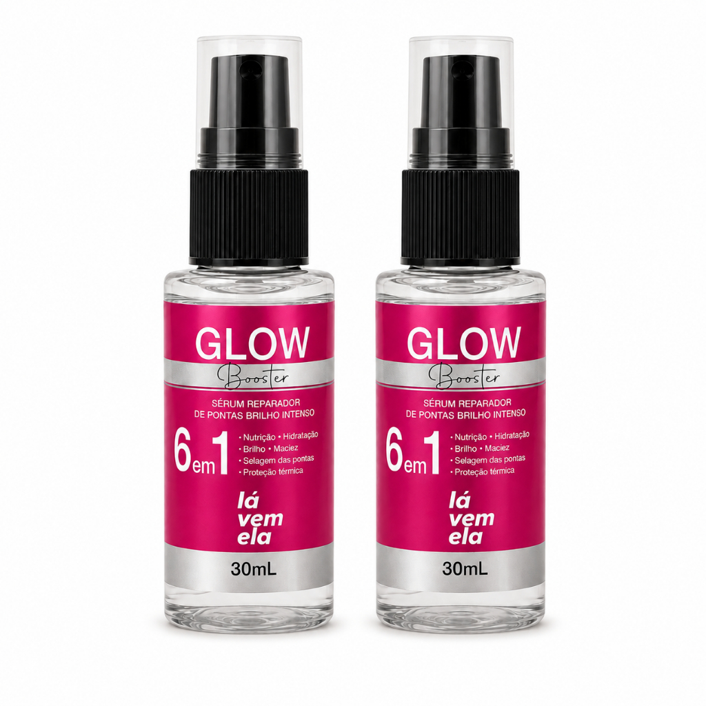 Kit com 2 Frascos de Sérum Glow Booster Reparador de Pontas - Brilho Intenso 6 em 1 - lá vem ela - 30ml