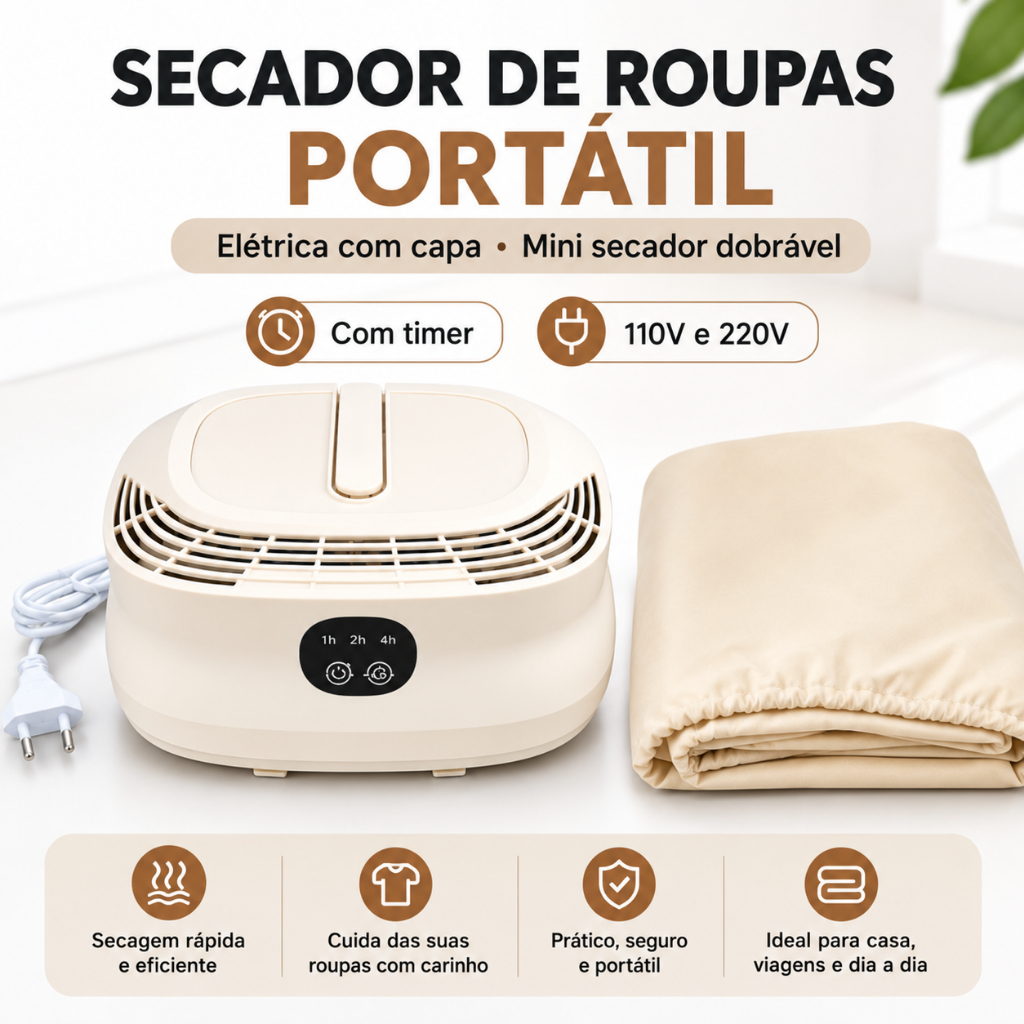 Secador De Roupas Portátil Elétrica Com Capa Mini Secador Dobrável Com Timer Para Apartamento
