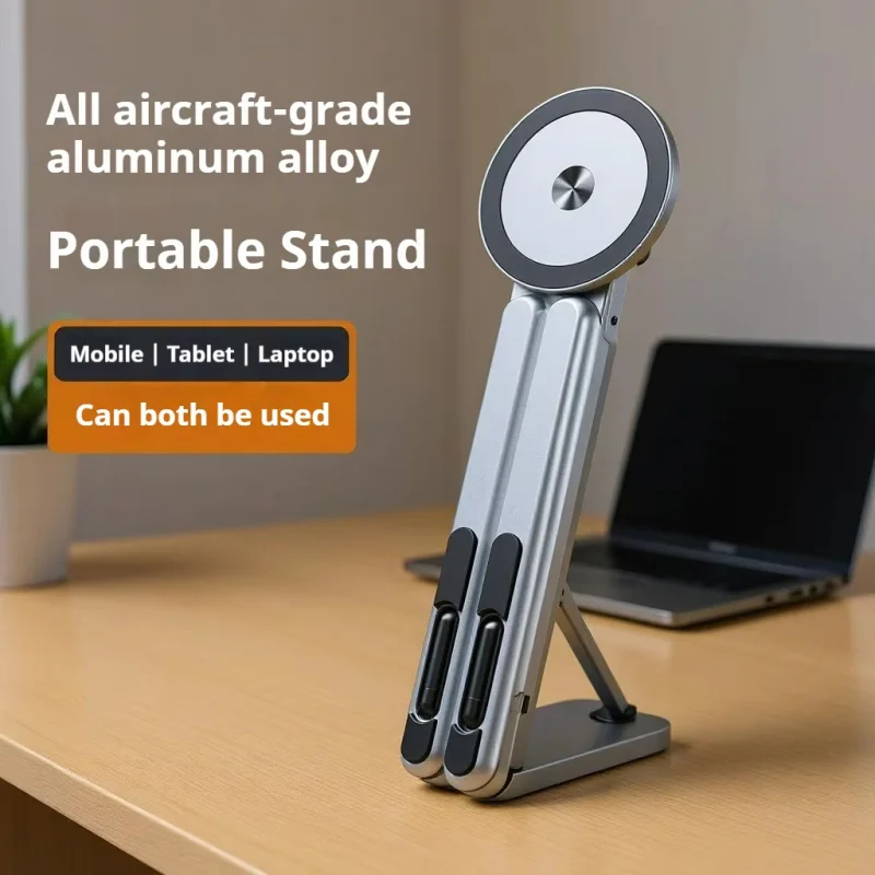 3-in-1 Portable Magnetic Phone Holder & Selfie Stick Foldable Tripod Stand for iPhone iPad Tablet Laptop Desktop Travel Use