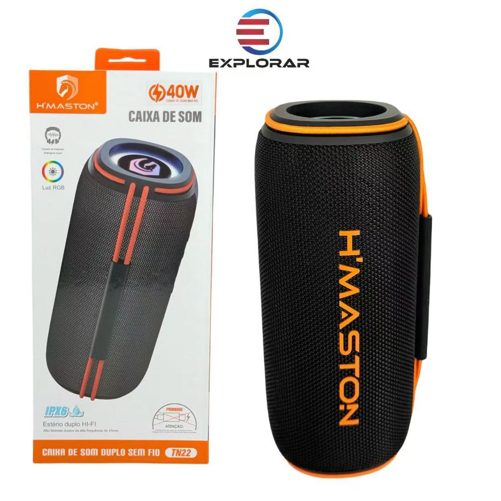 Caixa de Som Portátil Wireless Bluetooth Resistente a AGUA 40W Alto Falante Dupla RGB Rádio PenDrive