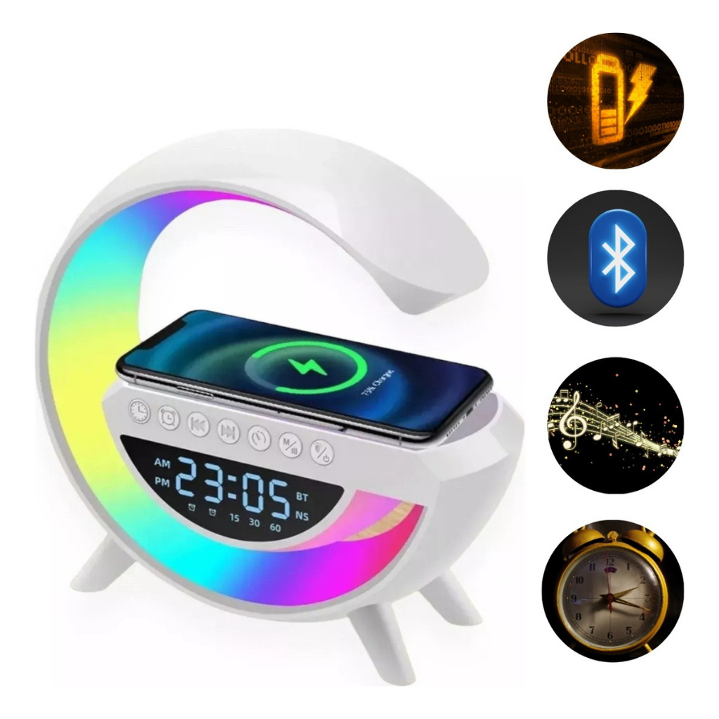 Caixa De Som Luminária De Mesa Abajur Smart Bluetooth Wireles Tecnologia RGB Carregador Por Indução