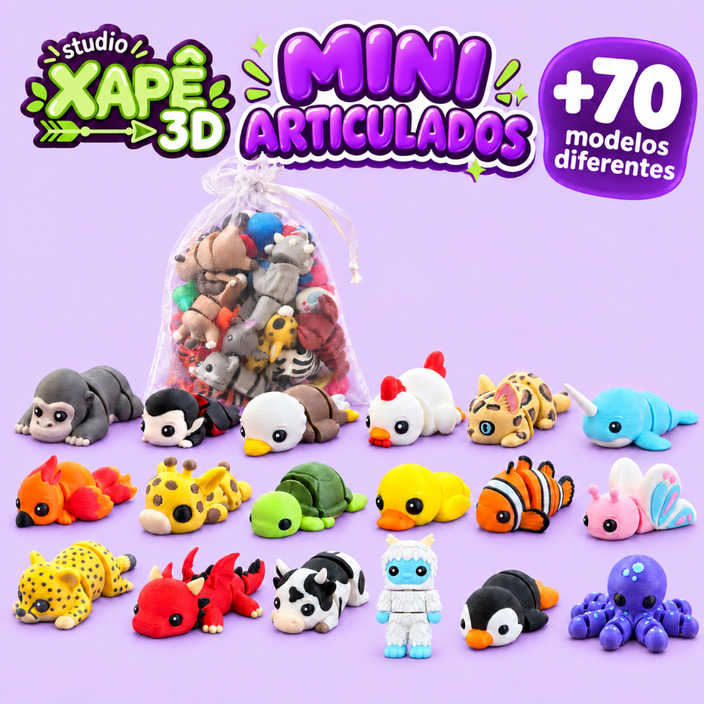 Kit Animais Articulados 3D - Mini Bichinhos para Lembrancinha | Safari, Fazenda, Fundo do Mar e Monstro