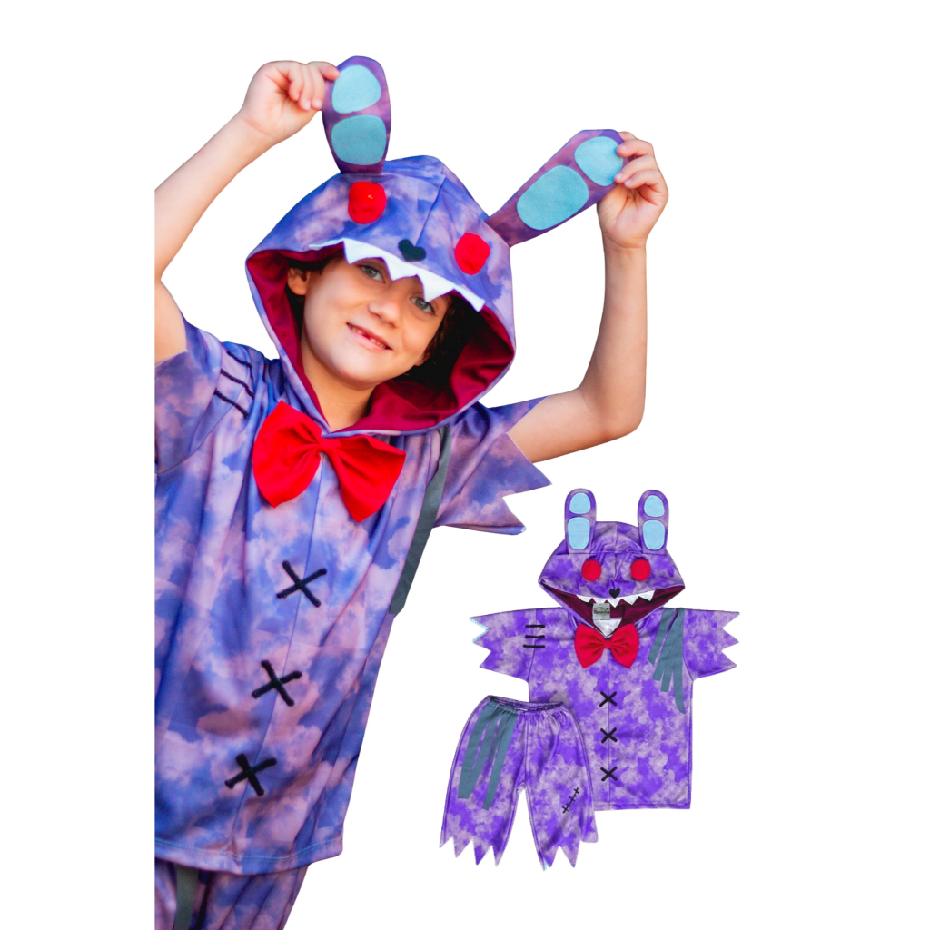 Fanfarrinha Fantasia Halloween Infantil Menino Coelho Monstro Game c/ Luz de Led