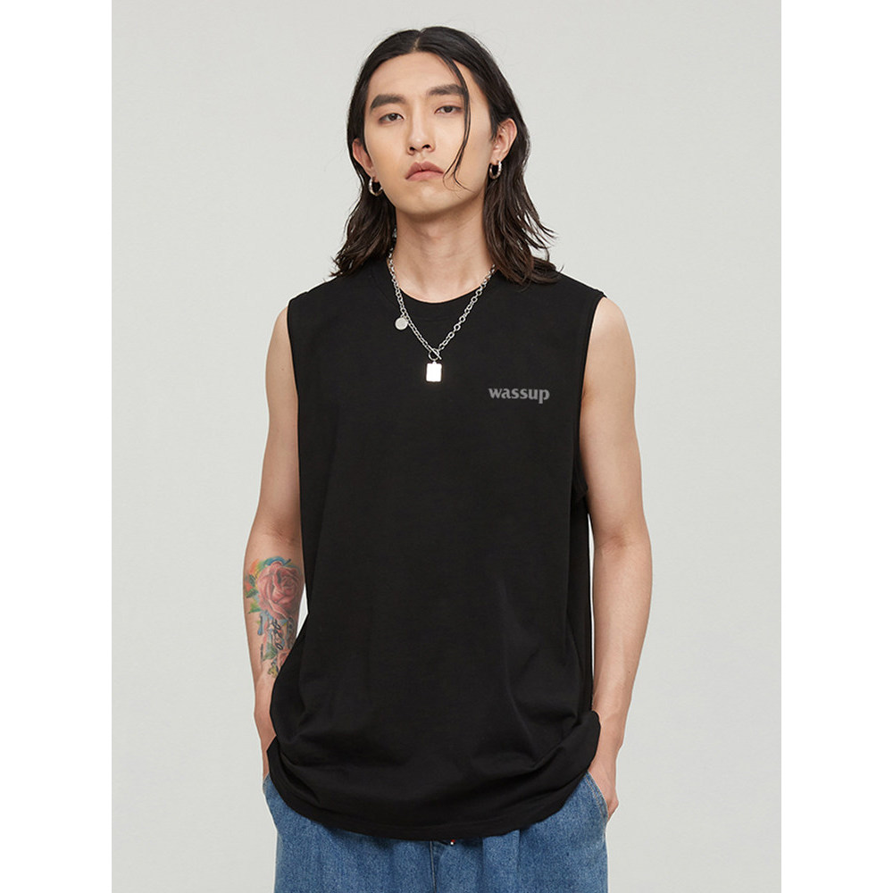 WASSUP HEODS Verão Puro Algodão Casal Sem Mangas Colete Homens Mulheres Camiseta Trendy American Street Sports