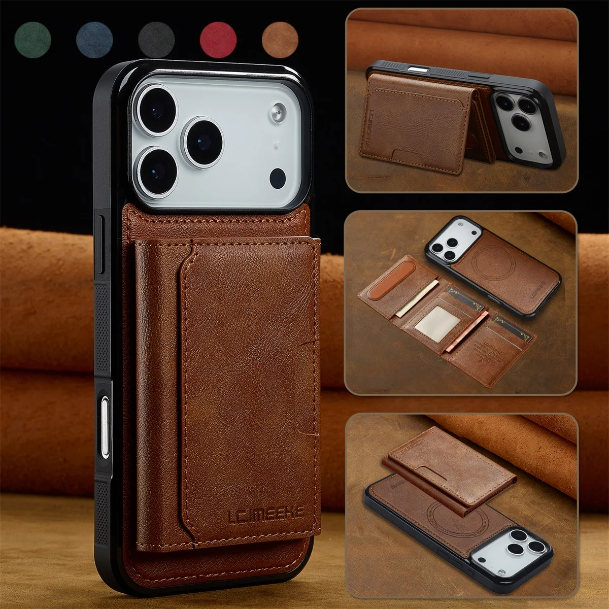 Luxury Wallet Leather Detachable Magnetic 2 In 1 Case For iPhone 17 16 15 14 13 12 11 Pro Max Plus Wireless Charging Back Cover