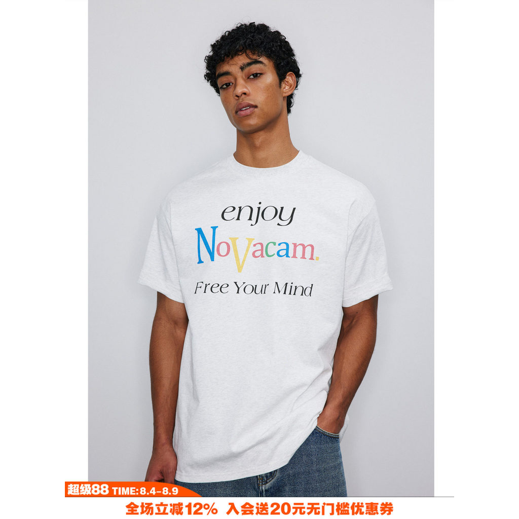 NOVACAM American vintage Letter Printing High Street cleanfit National Trendy Loose Basic Camiseta de manga curta