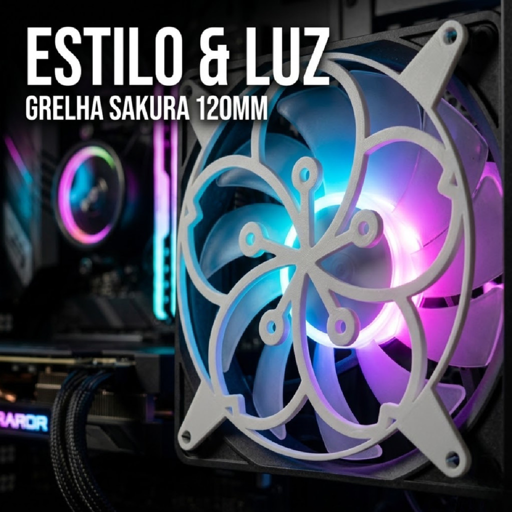 Grelha Fan 120mm Sakura Cerejeira Protetor Ventoinha PC Gamer Gabinete Custom Mod RGB Decoração Setup