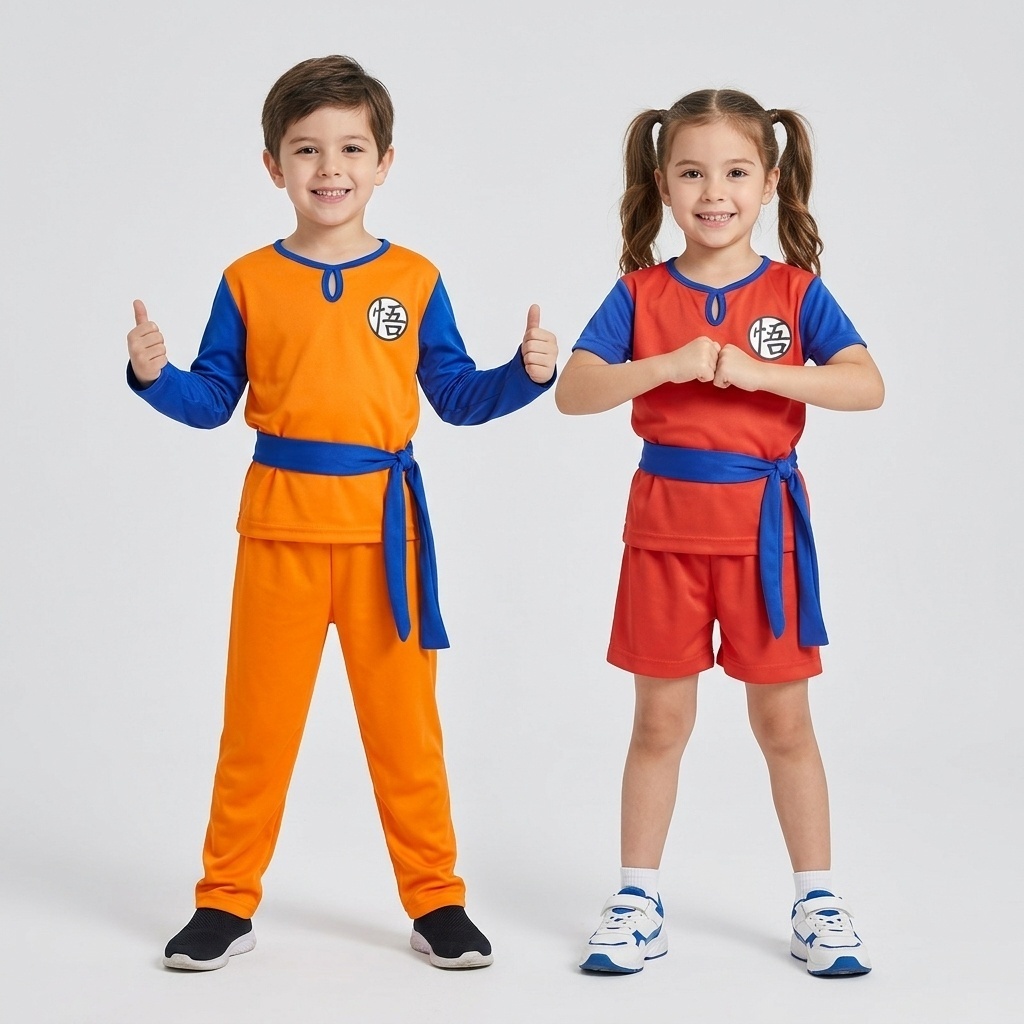 Fantasia Goku Infantil Dragon Ball Completa Com Faixa Manga Longa e Curta Cosplay Festa Aniversário Carnaval