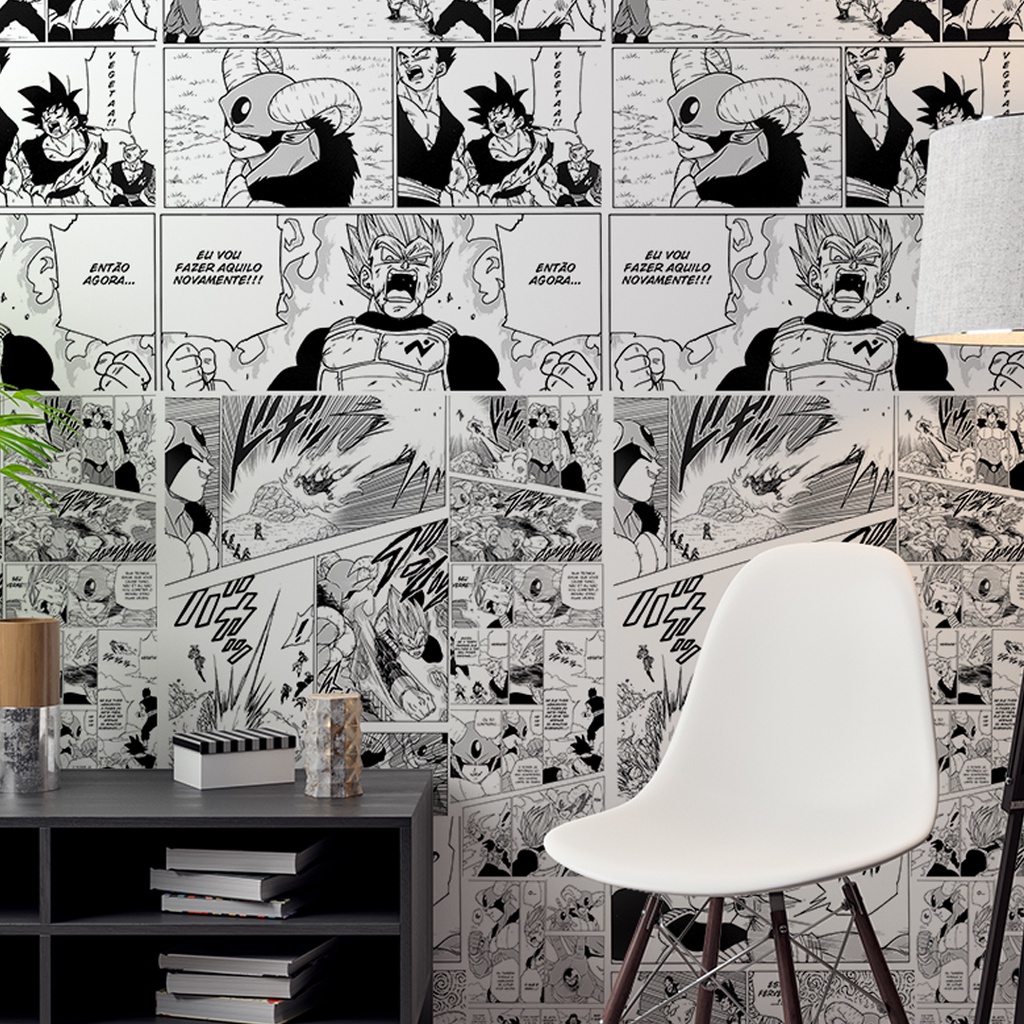 Papel De Parede Adesivo Dragon Ball Preto E Branco HQ Manga DBZ Goku Vegeta Adesivo Lavável Quarto Geek - Pro Decor
