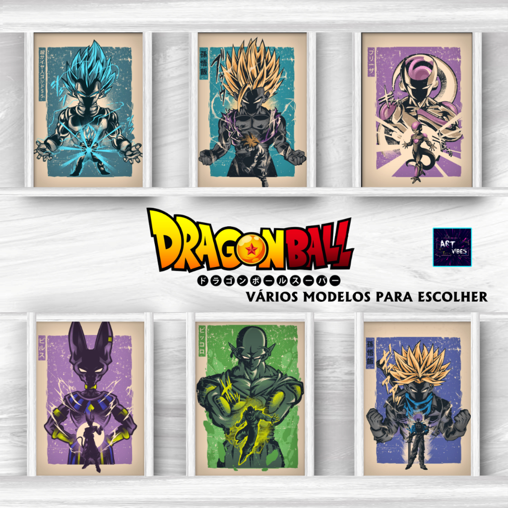 Kit Placas Decorativas Quadros Dragon Ball Z Super Goku Vegeta Gohan Anime Geek 20X28 A4