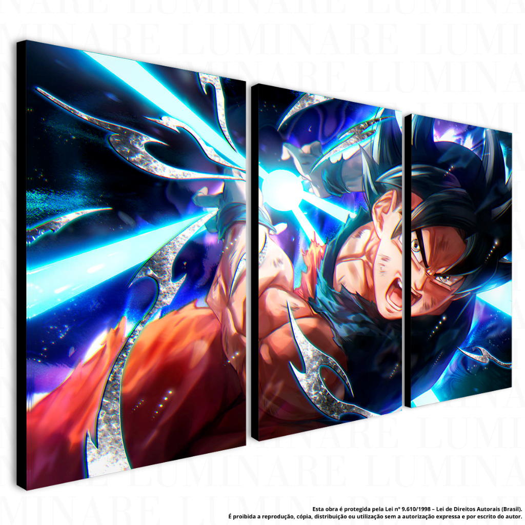 Kit 3 Quadros Decorativos Dragon Ball Super Goku Kamehameha Anime Otaku Geek Nerd Gamer Decoração Sala Quarto Escritório