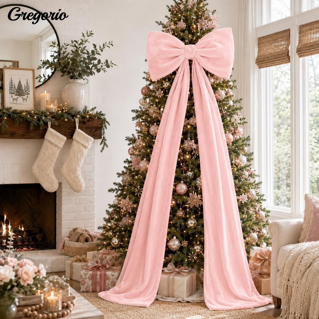 Holiday Wreath Decorations Velvet Christmas Bows Tree Topper Bow with Long Ribbon – Giant Xmas Ornament for Wall Party