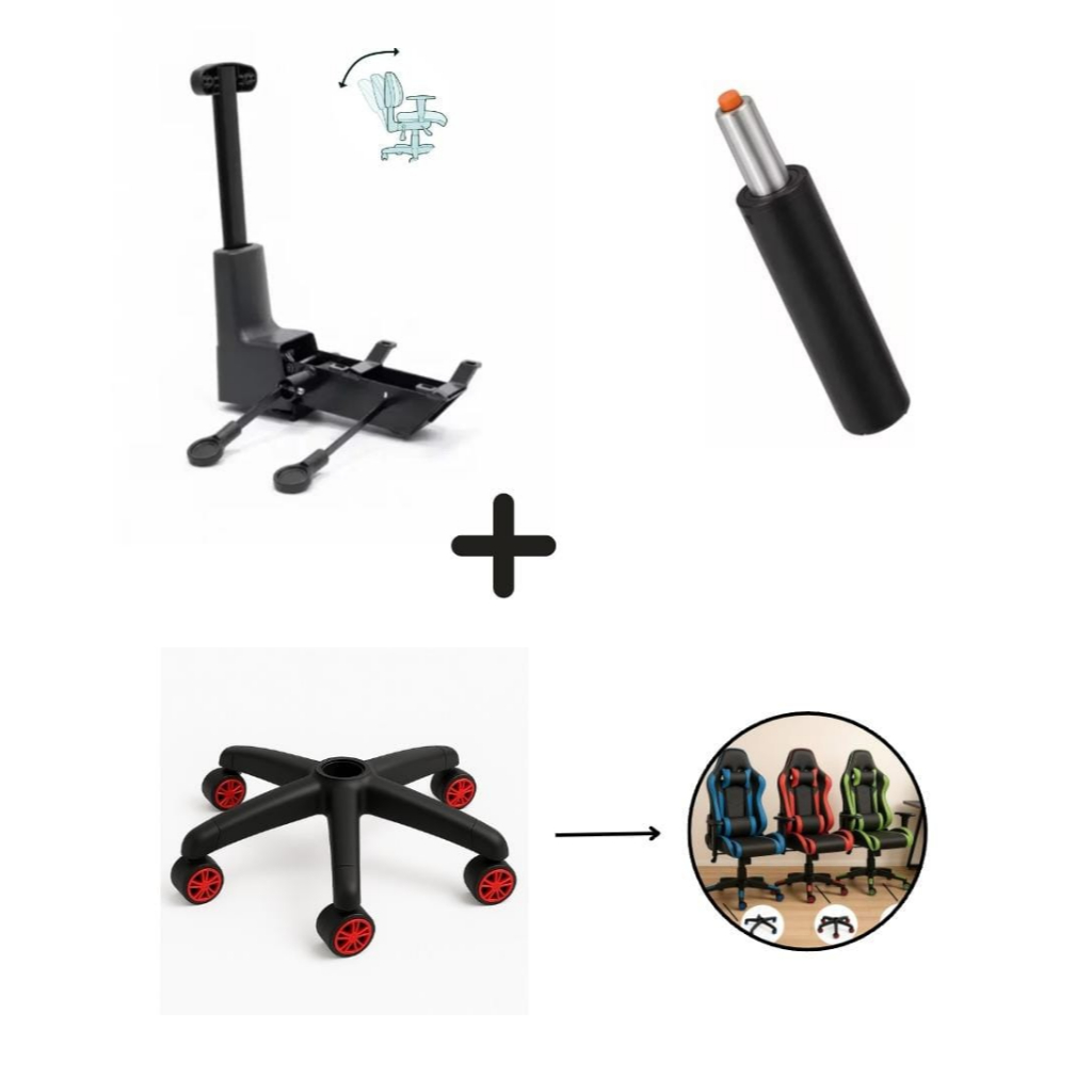 Kit Gamer – Back System + Pistão Reforçado 150kg + Base Estrela com Rodízios Gamer (6 Cores)