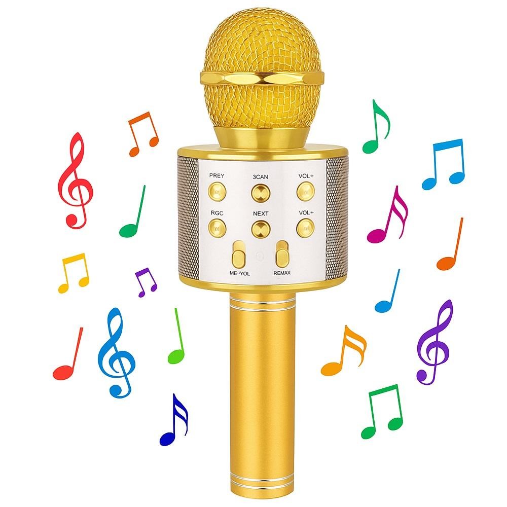 MICROFONE KARAOKE PORTATIL BLUETOOTH SEM FIO INFANTIL ALTO FALANTE DOURADO IDEAL PARA FESTAS ESCOLAS E YOUTUBERS
