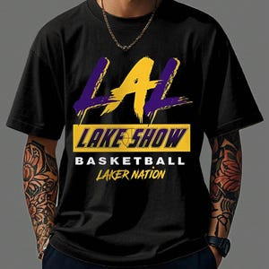 Camiseta Masculina Feminina Oversized Estampa Texto LAL Lake Show Basquete Laker Nation T-shirt Streetwear